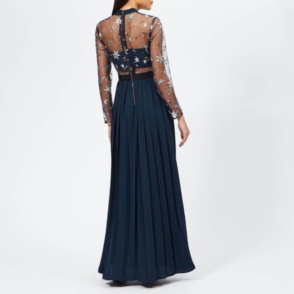 NWT Navy Star Embroidered Pleated Gown Formal Dres - Picture 4 of 7